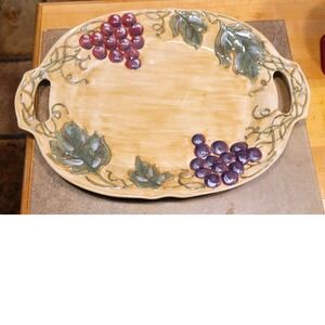 Noble Excellence Meritage Ceramic Oval Serving Platter Grapes Leaves Handles